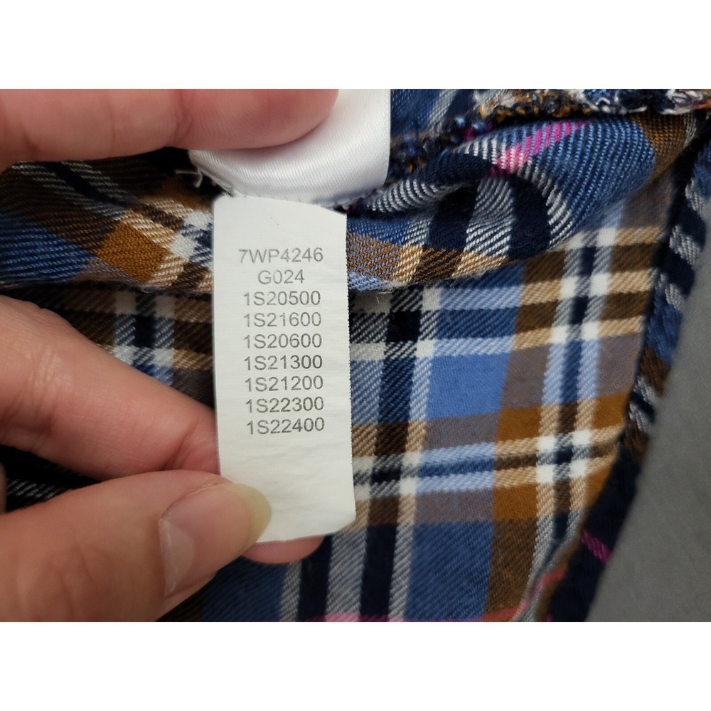 Lucky Brand Plaid Flannel Button Up Shirt Women M Medium Long Sleeve Blue Pink - Picture 14 of 14